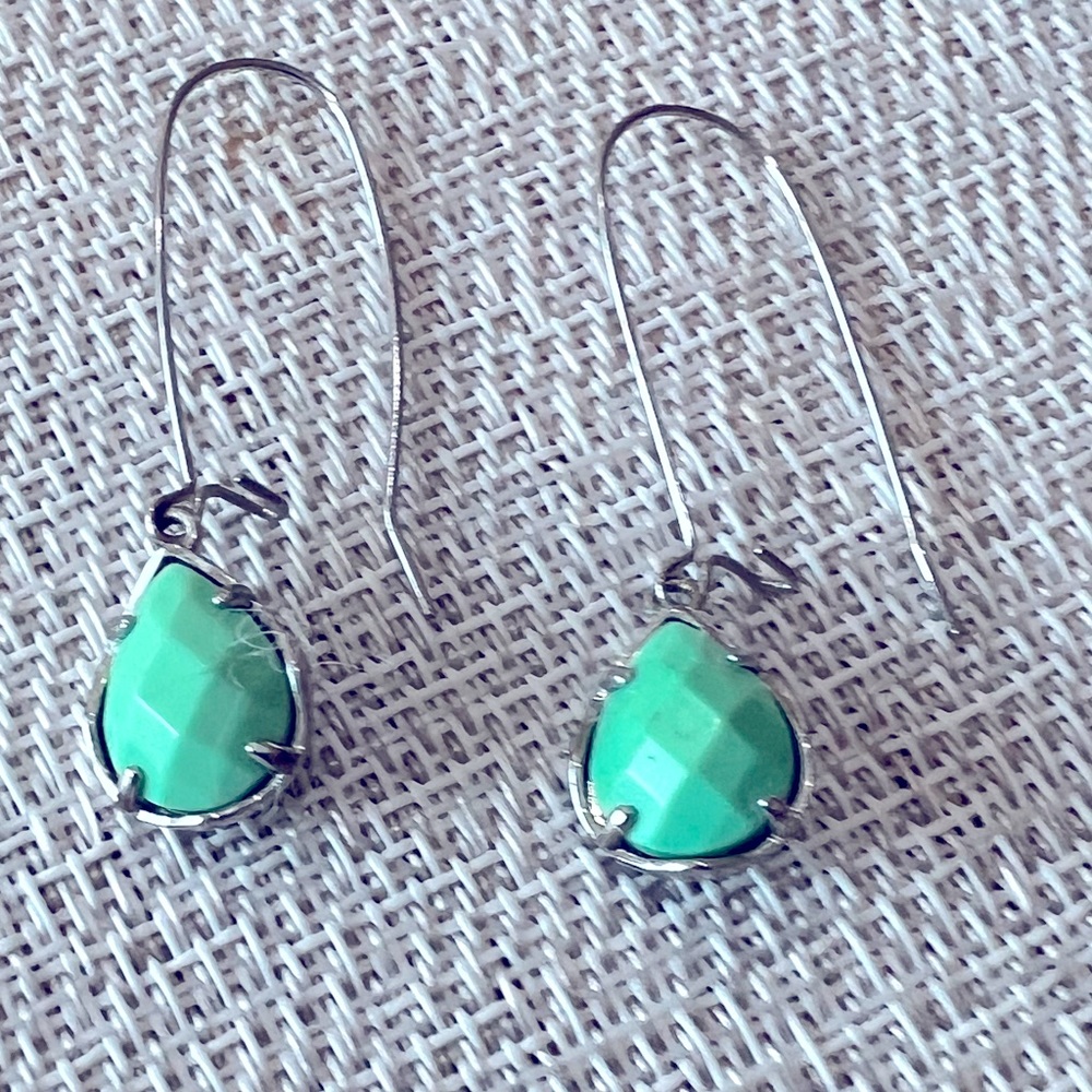 Green bead drop earrings with back lock